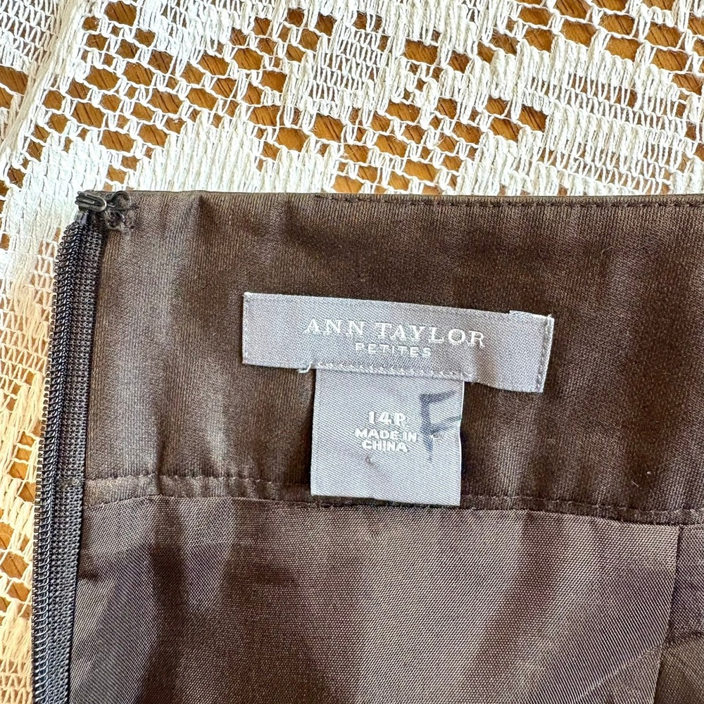 Ann Taylor Petites Brown Floral Jacquard Cotton Silk Pleated A-Line Skirt 14P - Picture 4 of 9